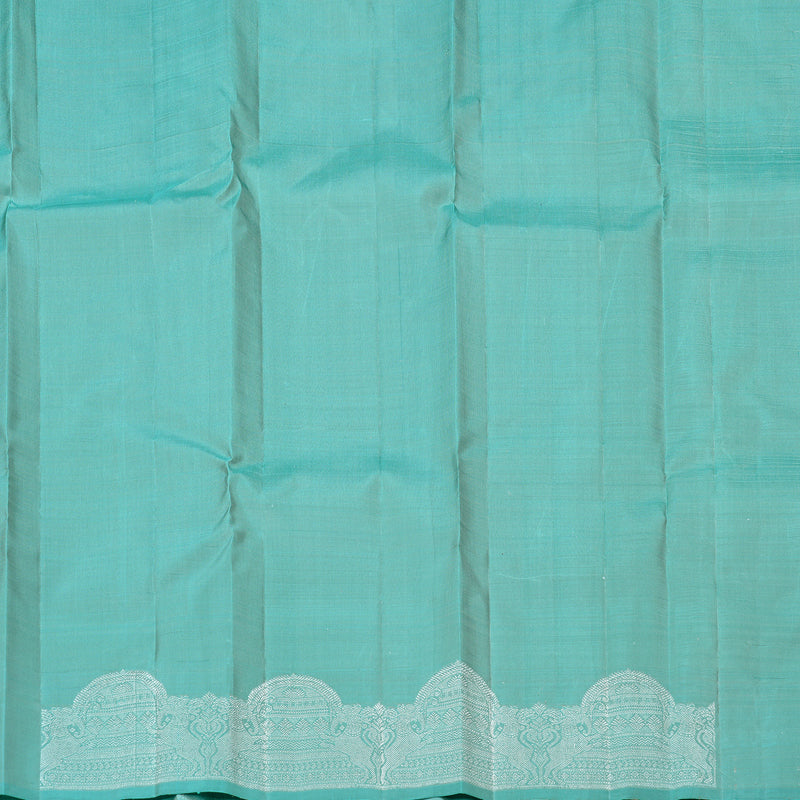 Hayagrivas Silver Grey Handloom Kanjivaram Silk Saree with Light Sky Blue Border KBD2174C5-1