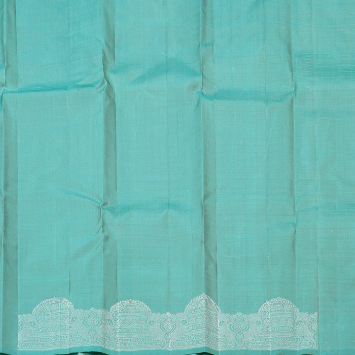 Hayagrivas Silver Grey Handloom Kanjivaram Silk Saree with Light Sky Blue Border KBD2174C5-1