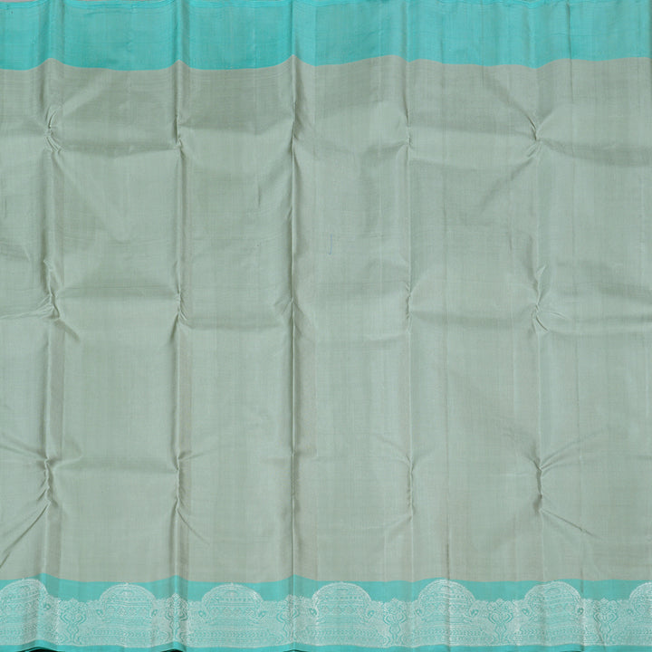 Hayagrivas Silver Grey Handloom Kanjivaram Silk Saree with Light Sky Blue Border KBD2174C5-1