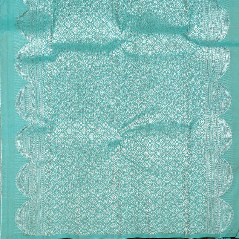 Hayagrivas Silver Grey Handloom Kanjivaram Silk Saree with Light Sky Blue Border KBD2174C5-1