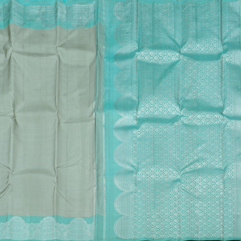Hayagrivas Silver Grey Handloom Kanjivaram Silk Saree with Light Sky Blue Border KBD2174C5-1