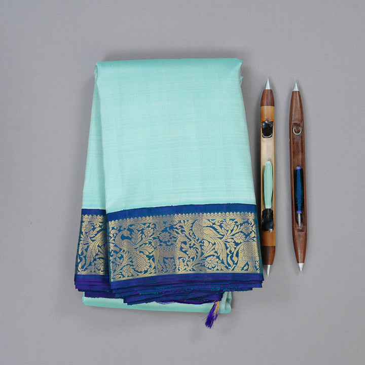Hayagrivas Handloom Kanjivaram Silk Saree in Dreamy Light Pastel Blue KBD2175C2-1