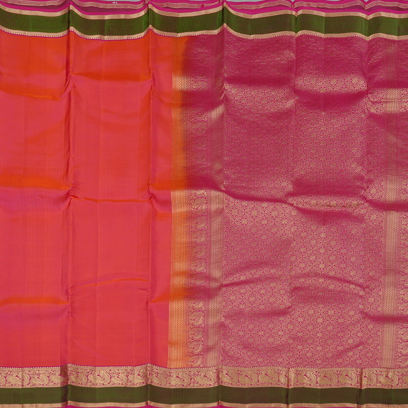 Hayagrivas Handloom Kanjivaram Silk Saree in Soft Orangish Pink KBD2176C2-12
