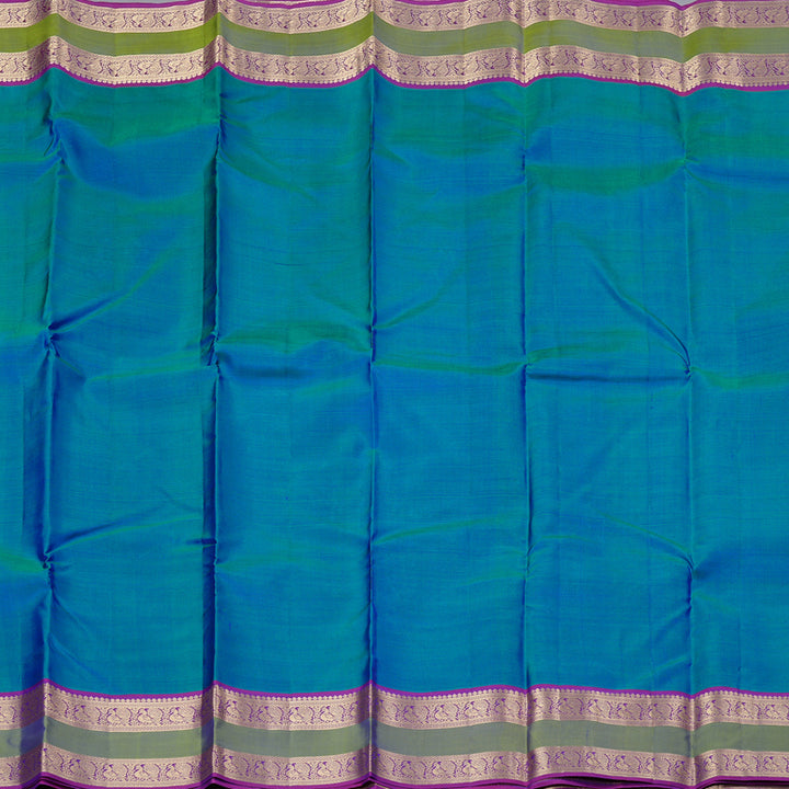 Hayagrivas Peacock Blue Handloom Kanjivaram Silk Saree with Purple Border KBD2176C2-7