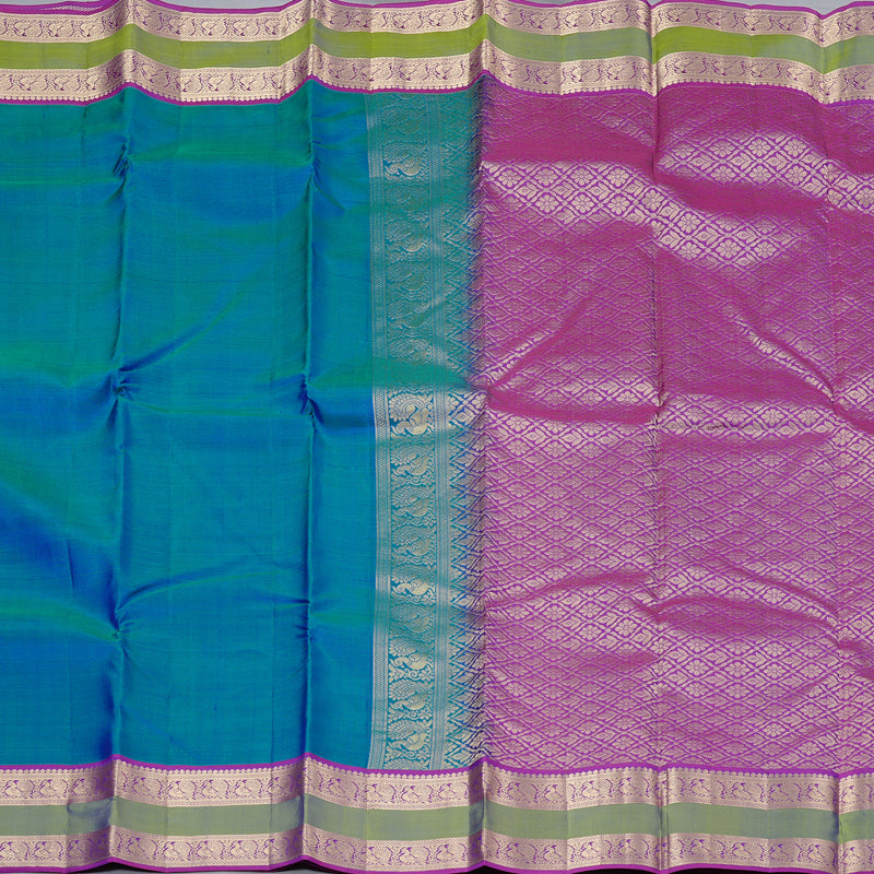 Hayagrivas Peacock Blue Handloom Kanjivaram Silk Saree with Purple Border KBD2176C2-7