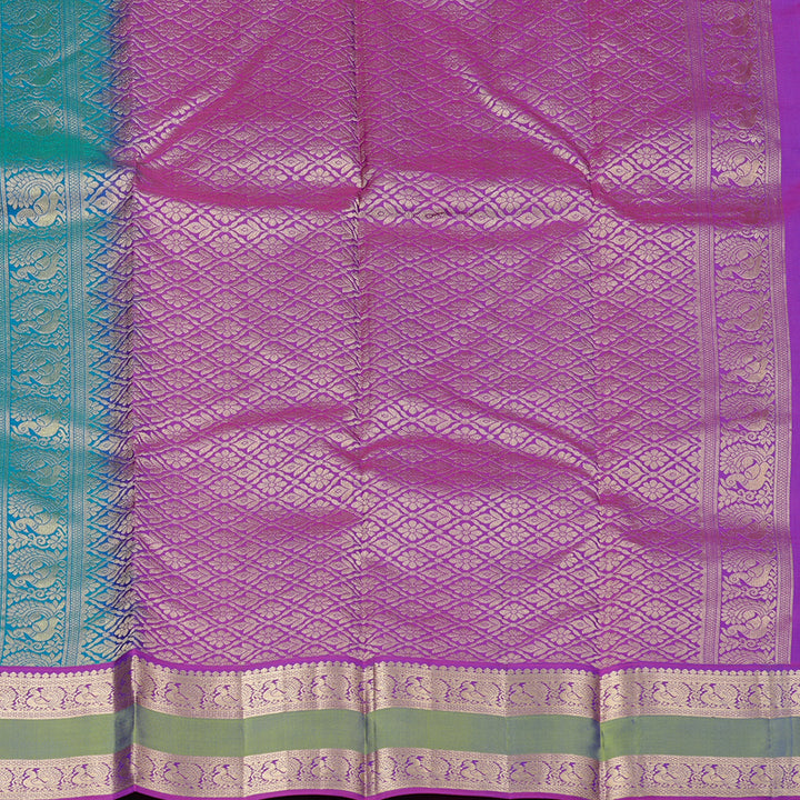 Hayagrivas Peacock Blue Handloom Kanjivaram Silk Saree with Purple Border KBD2176C2-7