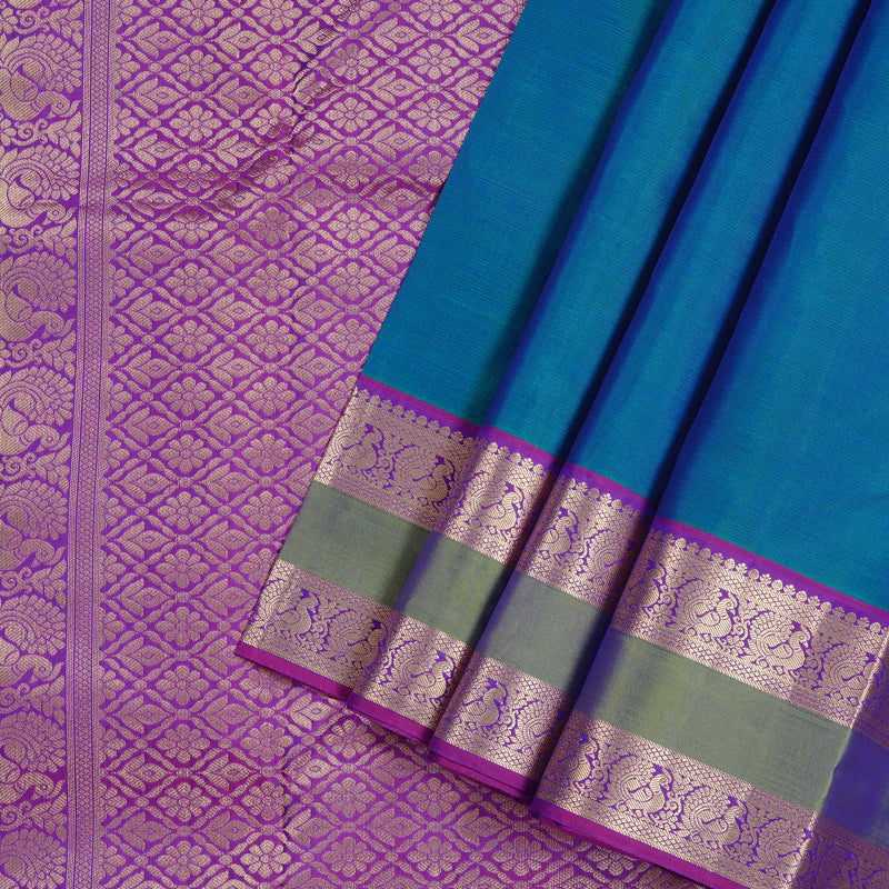 Hayagrivas Peacock Blue Handloom Kanjivaram Silk Saree with Purple Border KBD2176C2-7