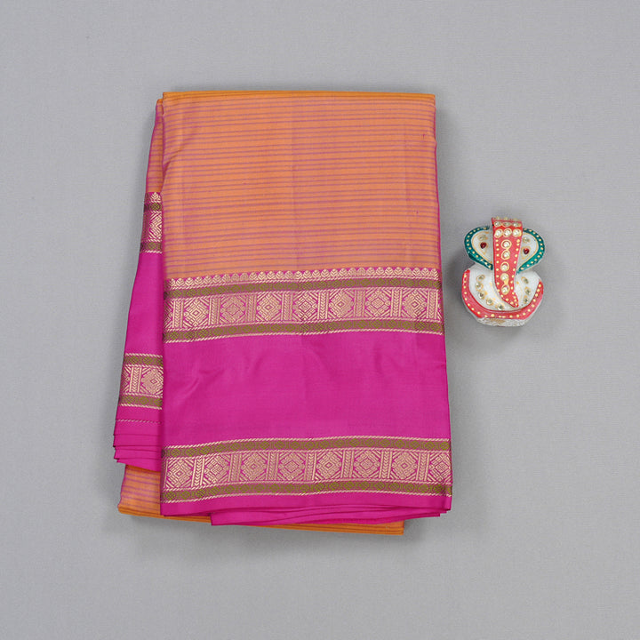Hayagrivas Orangish Pink Handloom Kanjivaram Silk Saree with Pink Border KBD2176C3-2