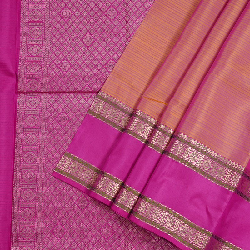Hayagrivas Orangish Pink Handloom Kanjivaram Silk Saree with Pink Border KBD2176C3-2