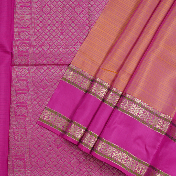 Hayagrivas Orangish Pink Handloom Kanjivaram Silk Saree with Pink Border KBD2176C3-2