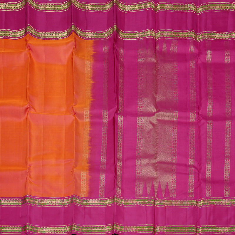 Hayagrivas Orangish Pink Handloom Kanjivaram Silk Saree with Pink Border KBD2176C3-7