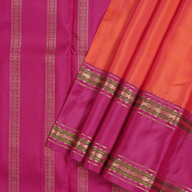 Hayagrivas Orangish Pink Handloom Kanjivaram Silk Saree with Pink Border KBD2176C3-7