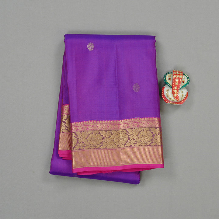 Hayagrivas Purple Handloom Kanjivaram Silk Saree with Pink Border KBD2176C4-2
