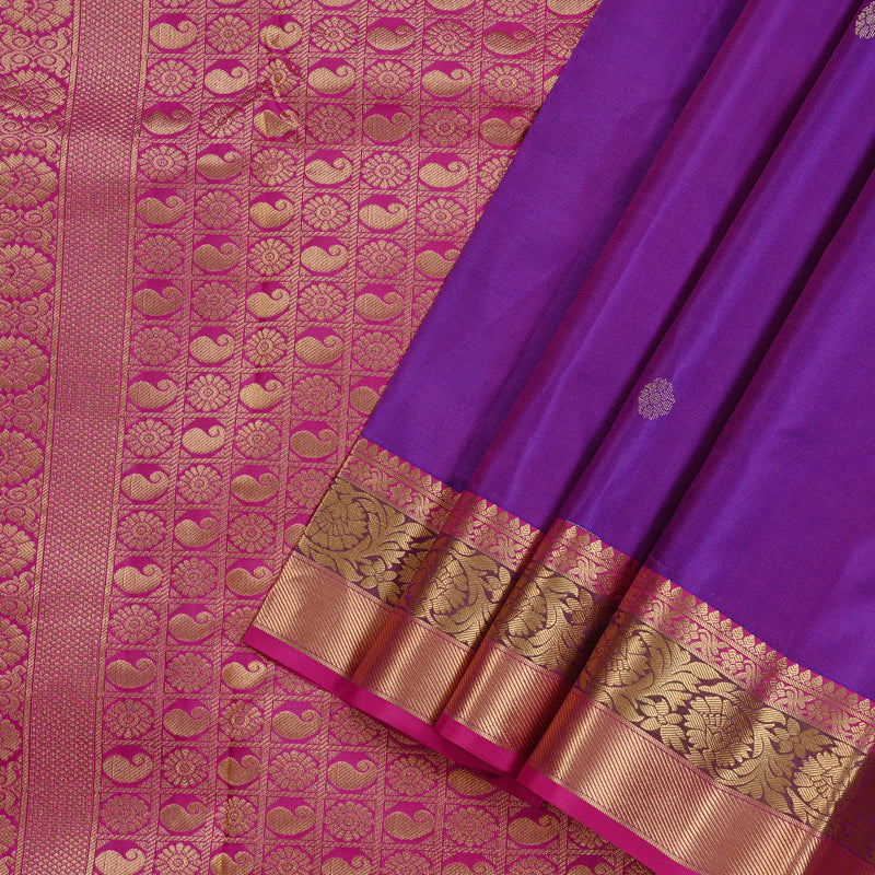 Hayagrivas Purple Handloom Kanjivaram Silk Saree with Pink Border KBD2176C4-2