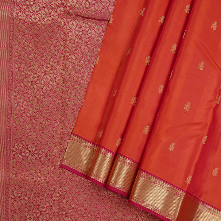 Hayagrivas Handloom Kanjivaram Silk Saree in Gorgeous Dark Orange KBD2176C4-9