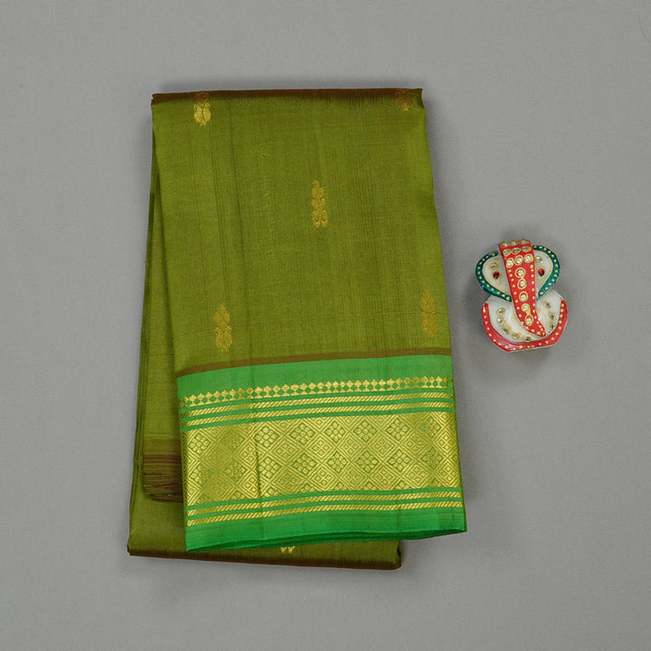 Hayagrivas Olive Green Handloom Kanjivaram Silk Saree with Green Border KBD2177C1-1