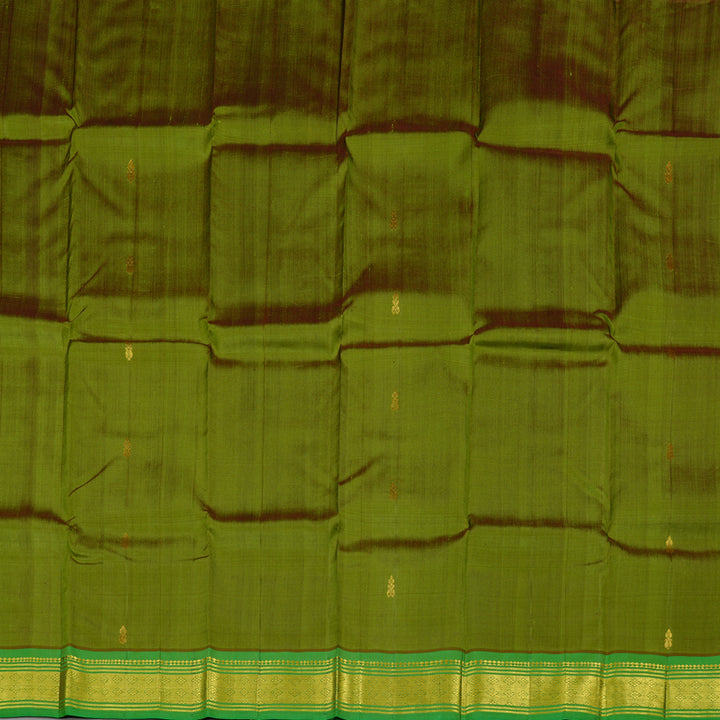 Hayagrivas Olive Green Handloom Kanjivaram Silk Saree with Green Border KBD2177C1-1