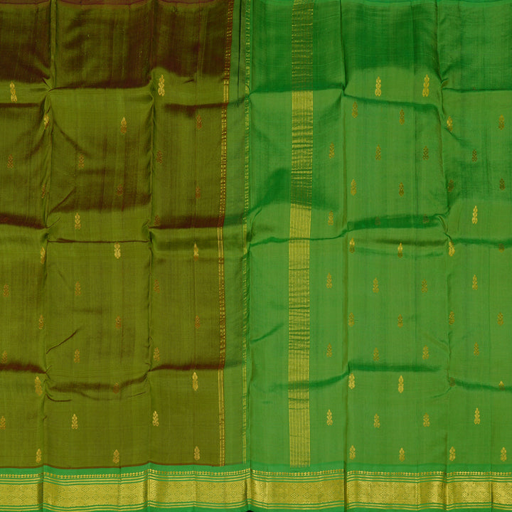 Hayagrivas Olive Green Handloom Kanjivaram Silk Saree with Green Border KBD2177C1-1