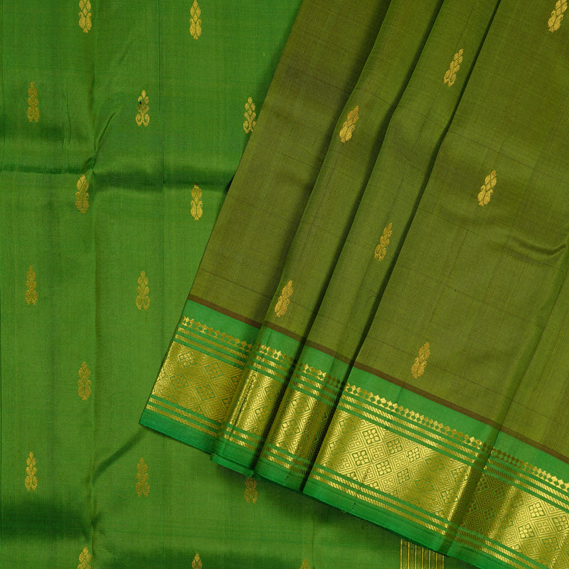 Hayagrivas Olive Green Handloom Kanjivaram Silk Saree with Green Border KBD2177C1-1