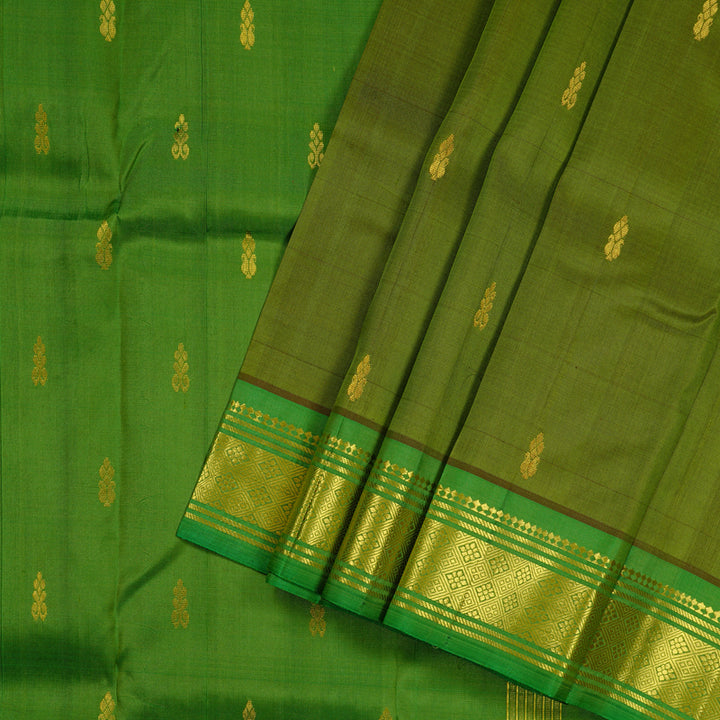 Hayagrivas Olive Green Handloom Kanjivaram Silk Saree with Green Border KBD2177C1-1