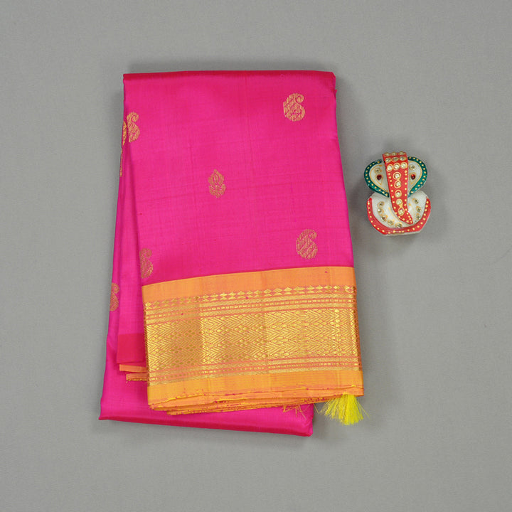Hayagrivas Pink Handloom Kanjivaram Silk Saree with Yellow Border KBD2177C1-11