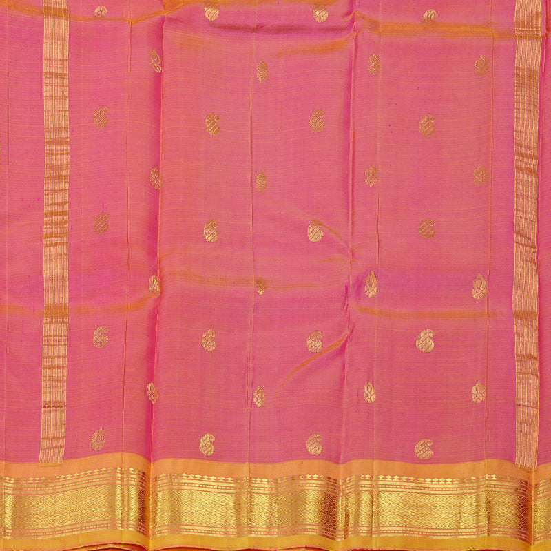 Hayagrivas Pink Handloom Kanjivaram Silk Saree with Yellow Border KBD2177C1-11