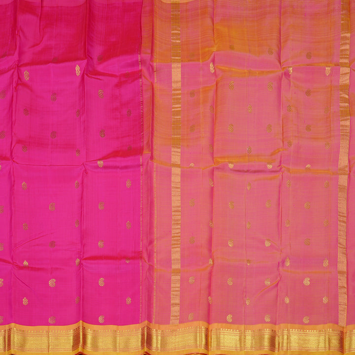 Hayagrivas Pink Handloom Kanjivaram Silk Saree with Yellow Border KBD2177C1-11