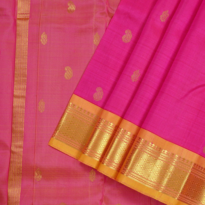 Hayagrivas Pink Handloom Kanjivaram Silk Saree with Yellow Border KBD2177C1-11