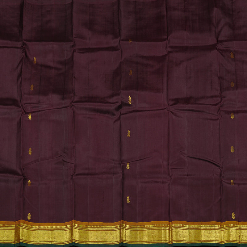Hayagrivas Dark Brown Handloom Kanjivaram Silk Saree with Honey Mustard Border KBD2177C2-13