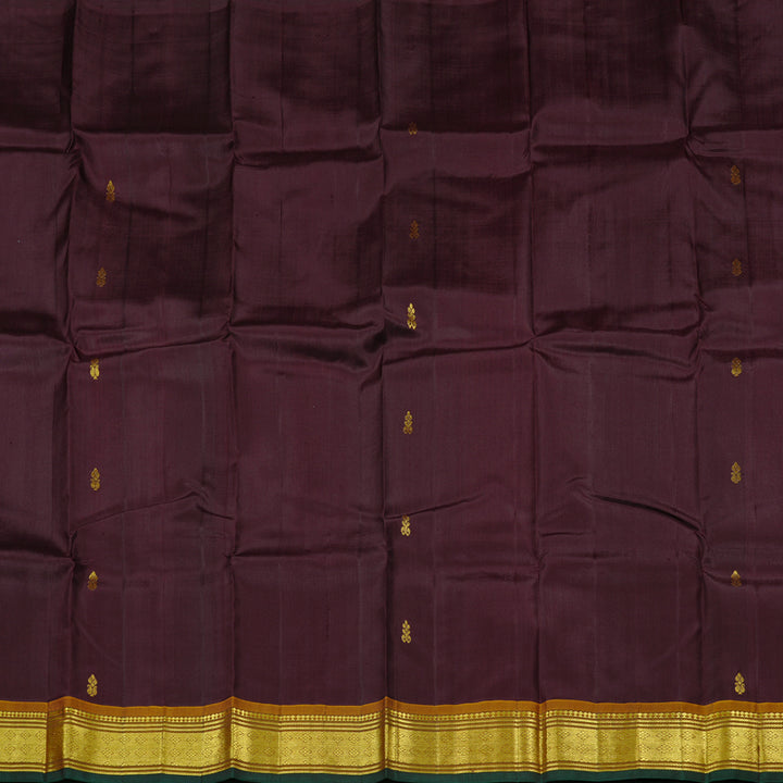 Hayagrivas Dark Brown Handloom Kanjivaram Silk Saree with Honey Mustard Border KBD2177C2-13