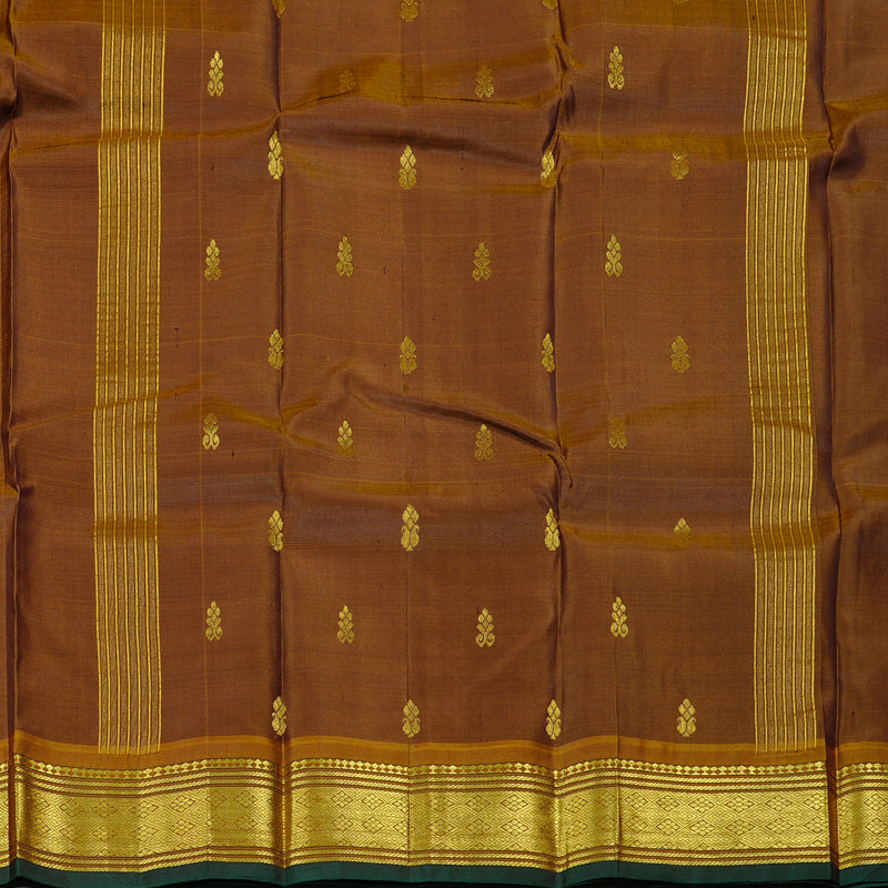Hayagrivas Dark Brown Handloom Kanjivaram Silk Saree with Honey Mustard Border KBD2177C2-13