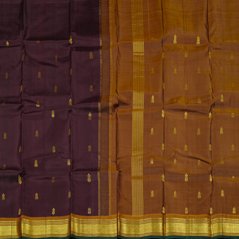 Hayagrivas Dark Brown Handloom Kanjivaram Silk Saree with Honey Mustard Border KBD2177C2-13