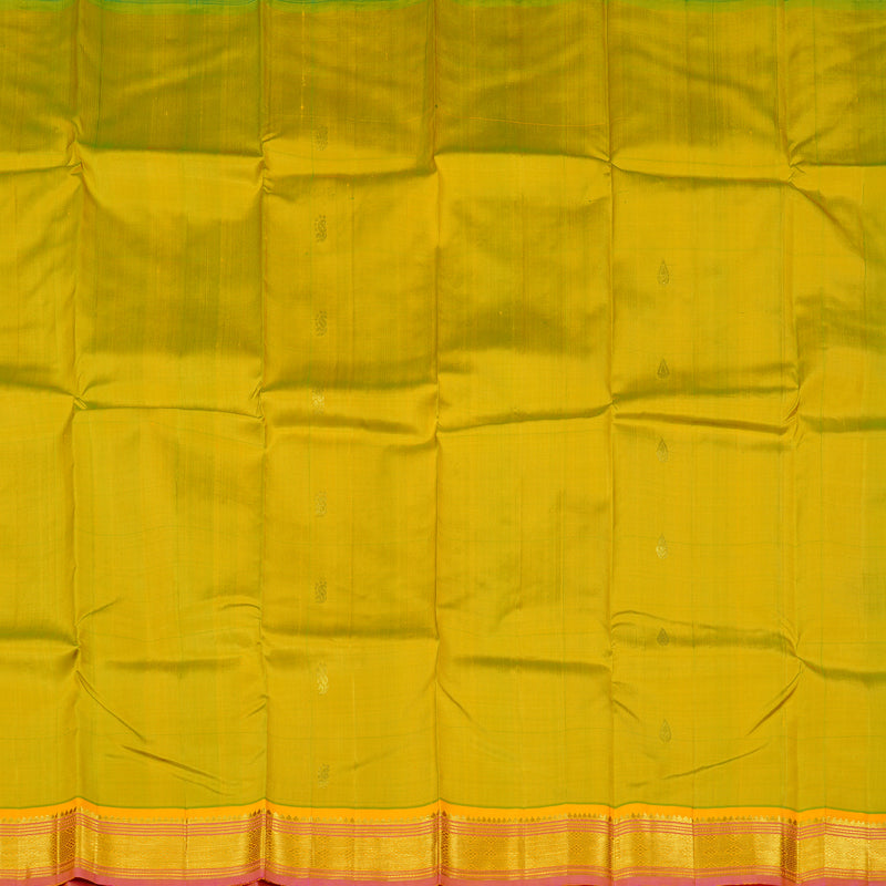 Hayagrivas Fluorescent Green Handloom Kanjivaram Silk Saree with Mustard Yellow Border KBD2177C2-14