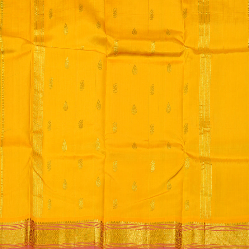 Hayagrivas Fluorescent Green Handloom Kanjivaram Silk Saree with Mustard Yellow Border KBD2177C2-14