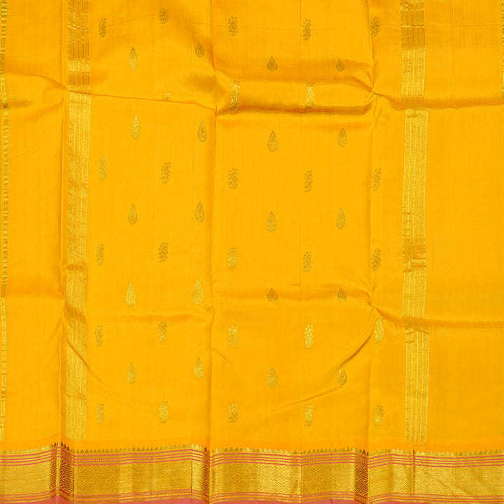 Hayagrivas Fluorescent Green Handloom Kanjivaram Silk Saree with Mustard Yellow Border KBD2177C2-14