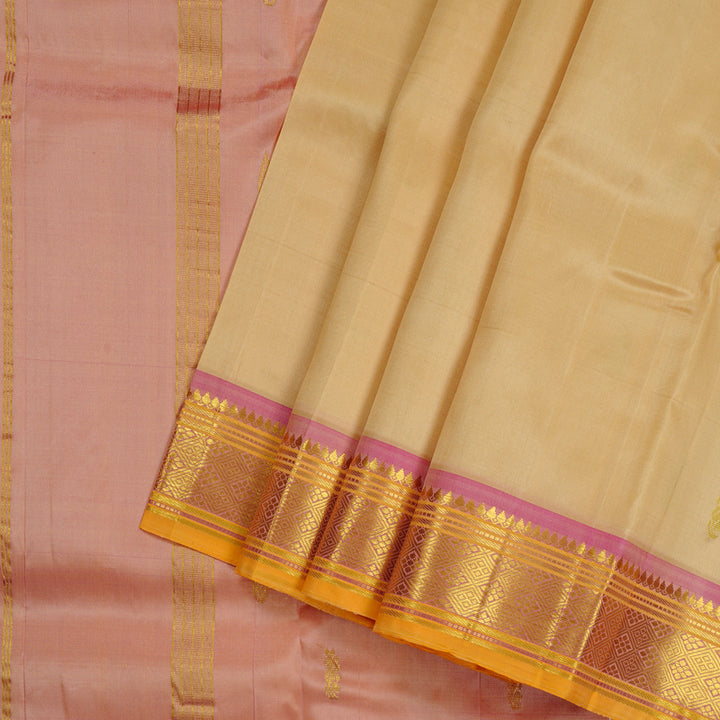 Hayagrivas Sandal Handloom Kanjivaram Silk Saree with Baby Pink Border KBD2177C2-18