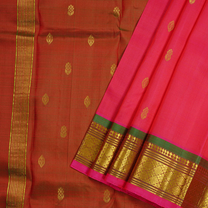 Hayagrivas Handloom Kanjivaram silk saree in Reddish pink with manthalir KBD2177C2-2
