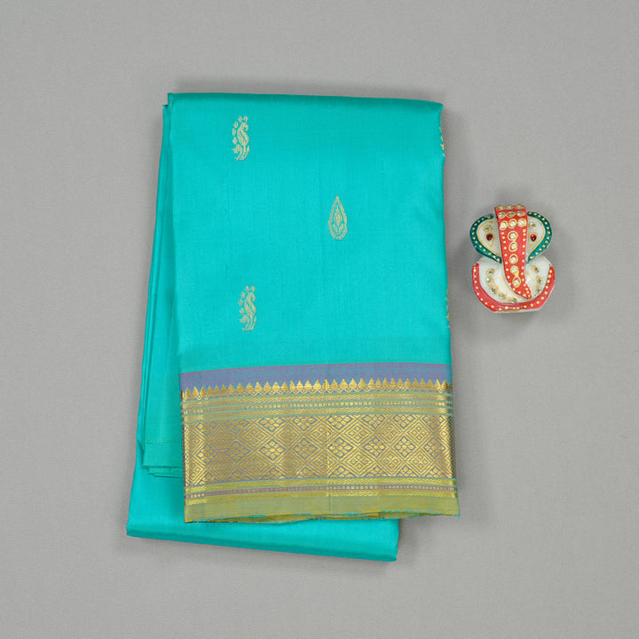 Hayagrivas Sea Green Handloom Kanjivaram Silk Saree with Purple Border KBD2177C2-26