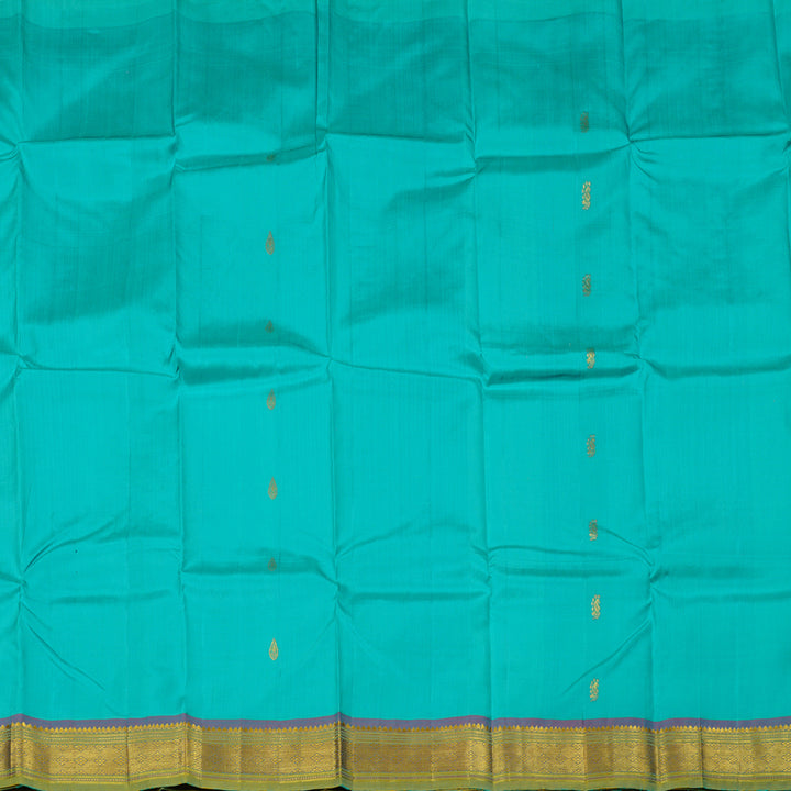 Hayagrivas Sea Green Handloom Kanjivaram Silk Saree with Purple Border KBD2177C2-26