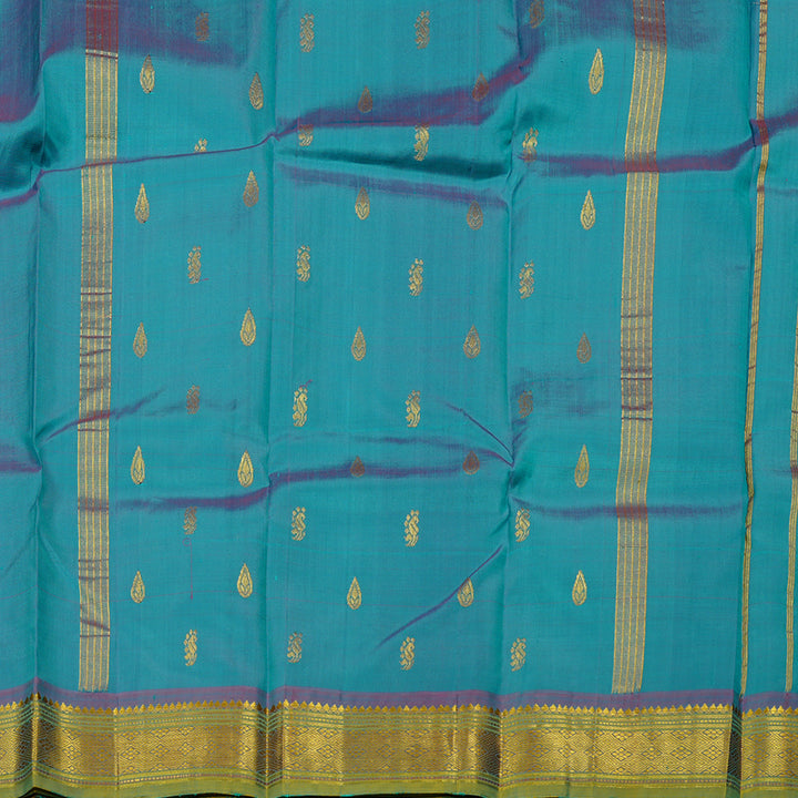Hayagrivas Sea Green Handloom Kanjivaram Silk Saree with Purple Border KBD2177C2-26