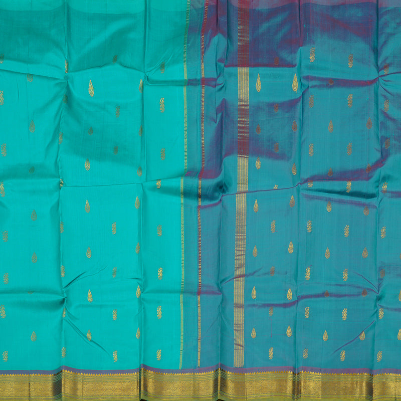 Hayagrivas Sea Green Handloom Kanjivaram Silk Saree with Purple Border KBD2177C2-26