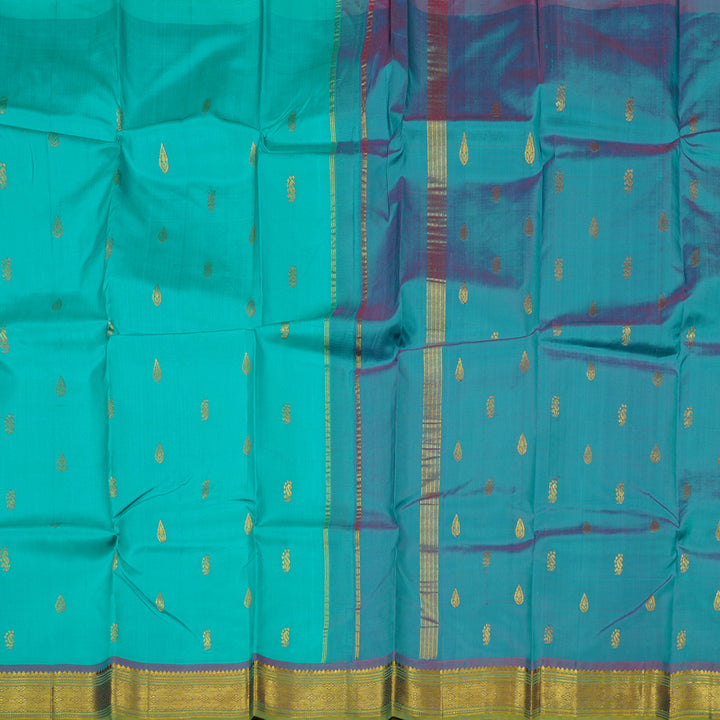 Hayagrivas Sea Green Handloom Kanjivaram Silk Saree with Purple Border KBD2177C2-26
