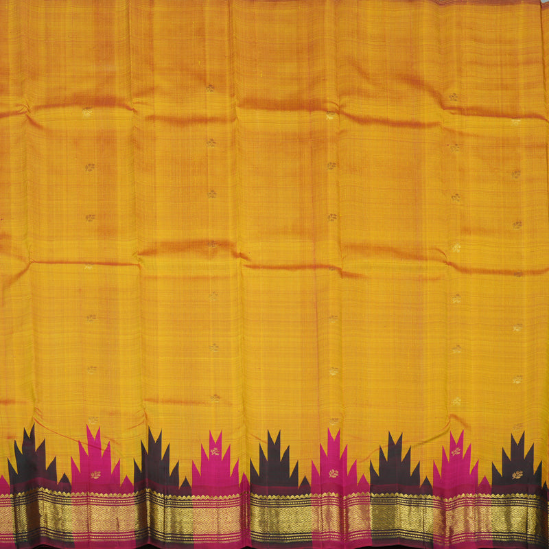 Hayagrivas Mustard Yellow Handloom Kanjivaram Silk Saree with Green With Pink Border KBD2177C3-10