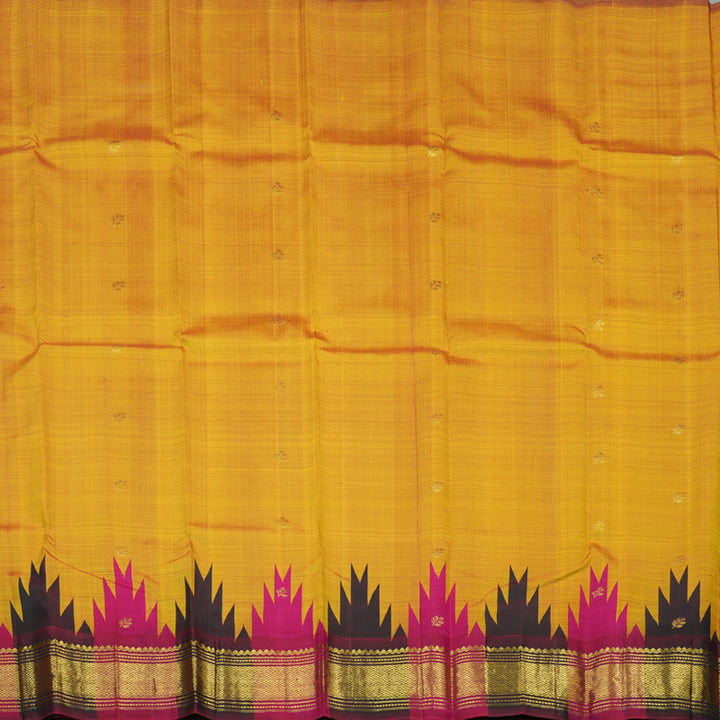 Hayagrivas Mustard Yellow Handloom Kanjivaram Silk Saree with Green With Pink Border KBD2177C3-10