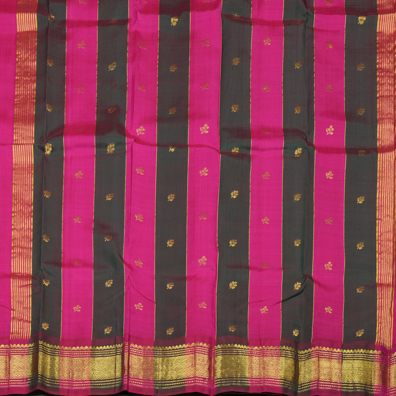 Hayagrivas Mustard Yellow Handloom Kanjivaram Silk Saree with Green With Pink Border KBD2177C3-10