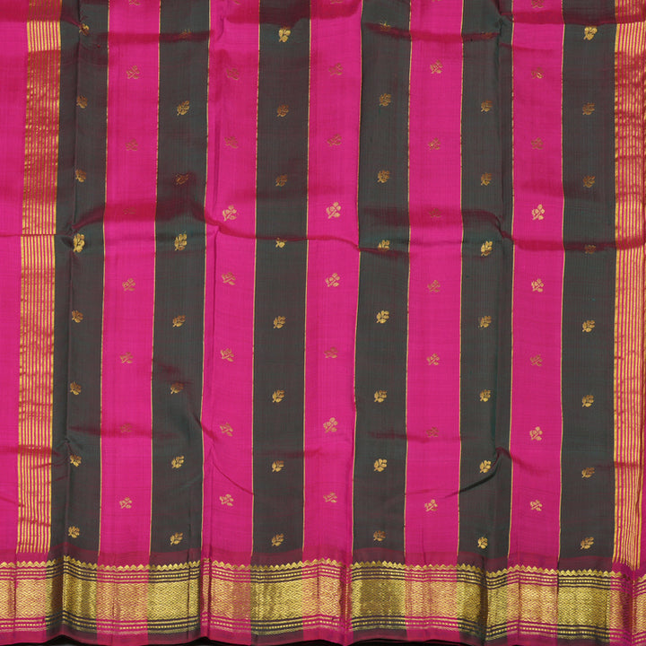 Hayagrivas Mustard Yellow Handloom Kanjivaram Silk Saree with Green With Pink Border KBD2177C3-10