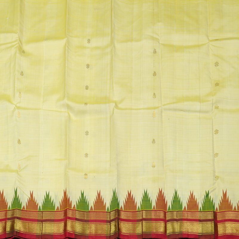 Hayagrivas Light Lemon Yellow Handloom Kanjivaram Silk Saree with Green With Maroon Border KBD2177C3-13