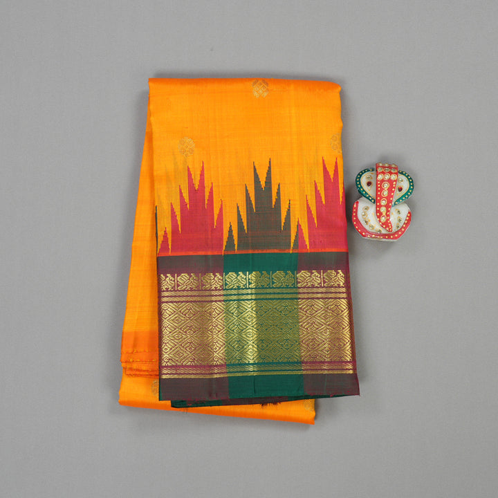 Hayagrivas Mango Yellow Handloom Kanjivaram Silk Saree with Green With Maroon Border KBD2177C3-15