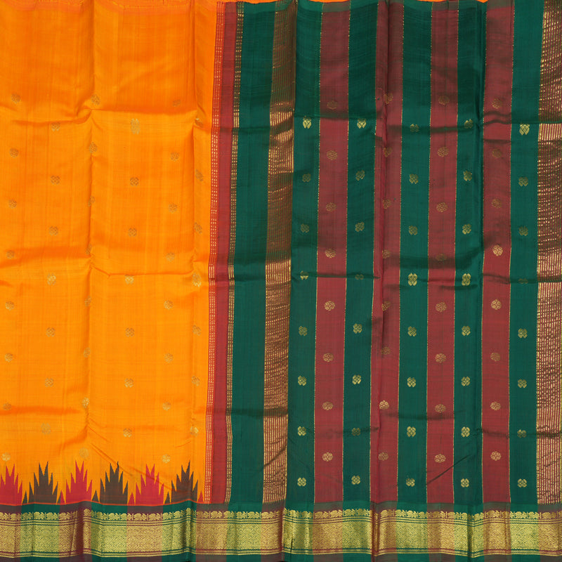 Hayagrivas Mango Yellow Handloom Kanjivaram Silk Saree with Green With Maroon Border KBD2177C3-15