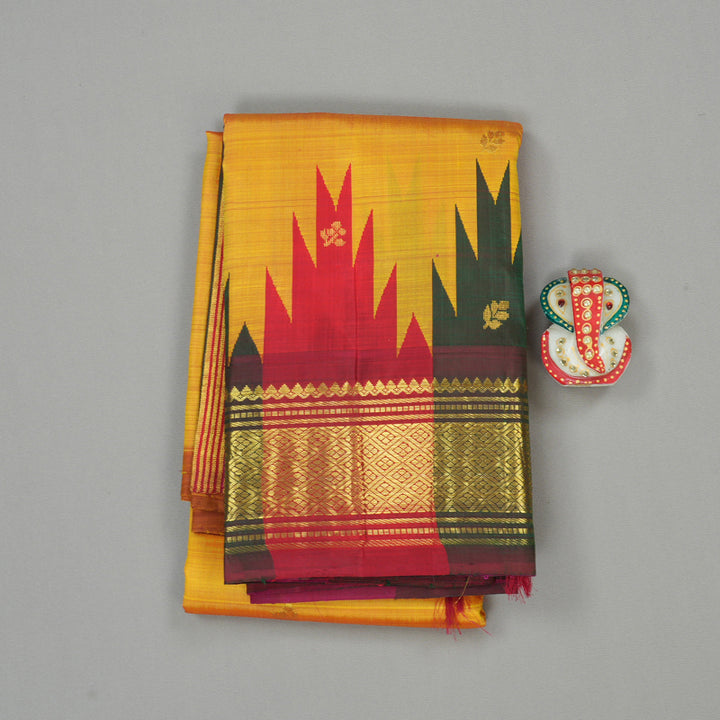 Hayagrivas Mustard Yellow Handloom Kanjivaram Silk Saree with Multi Colour  Border KBD2177C3-16